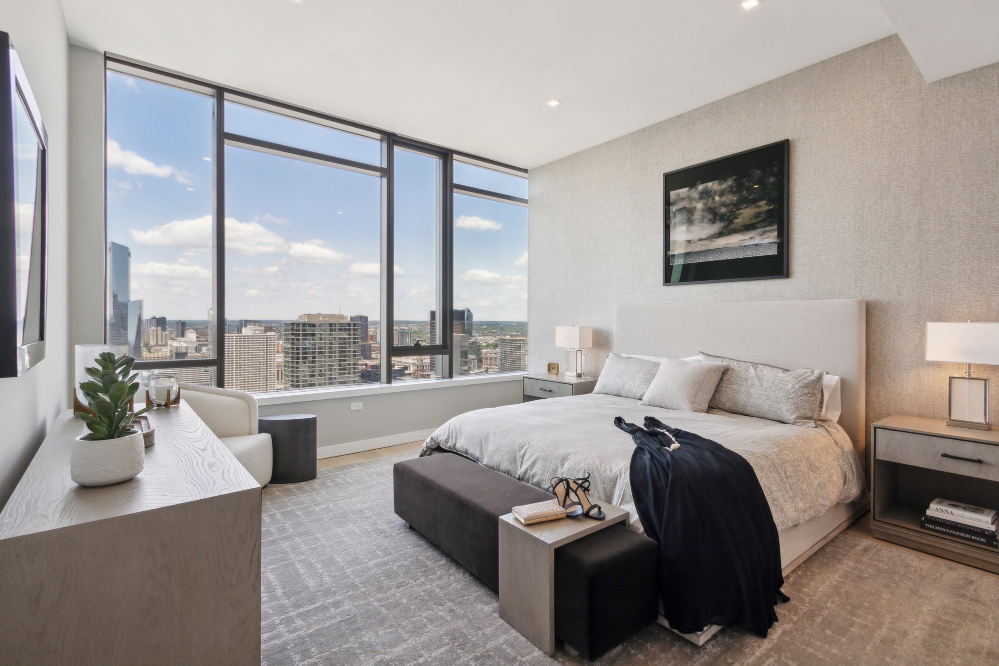 Bedroom with Lutron Window Treatments